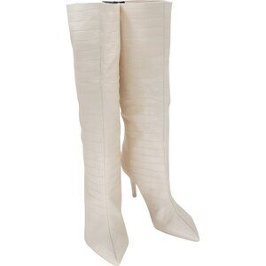 Arezzo Miranda Knee High Stiletto Boots White Pointed Toe US 8M